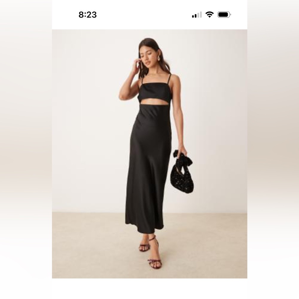 ASOS DESIGN satin cut out midi dress in black